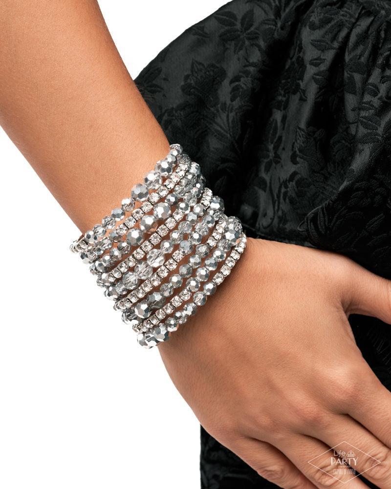 Ready for More White Rhinestone & Silver Zi Collection Bracelet - Paparazzi Accessories