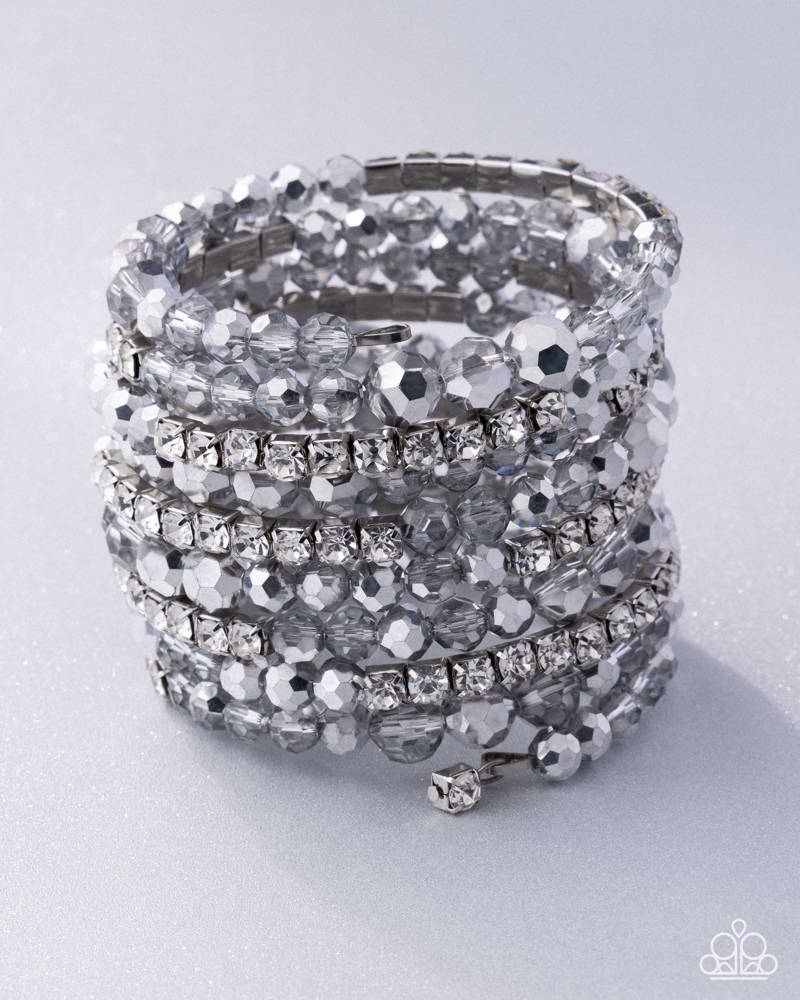 Ready for More White Rhinestone & Silver Zi Collection Bracelet - Paparazzi Accessories