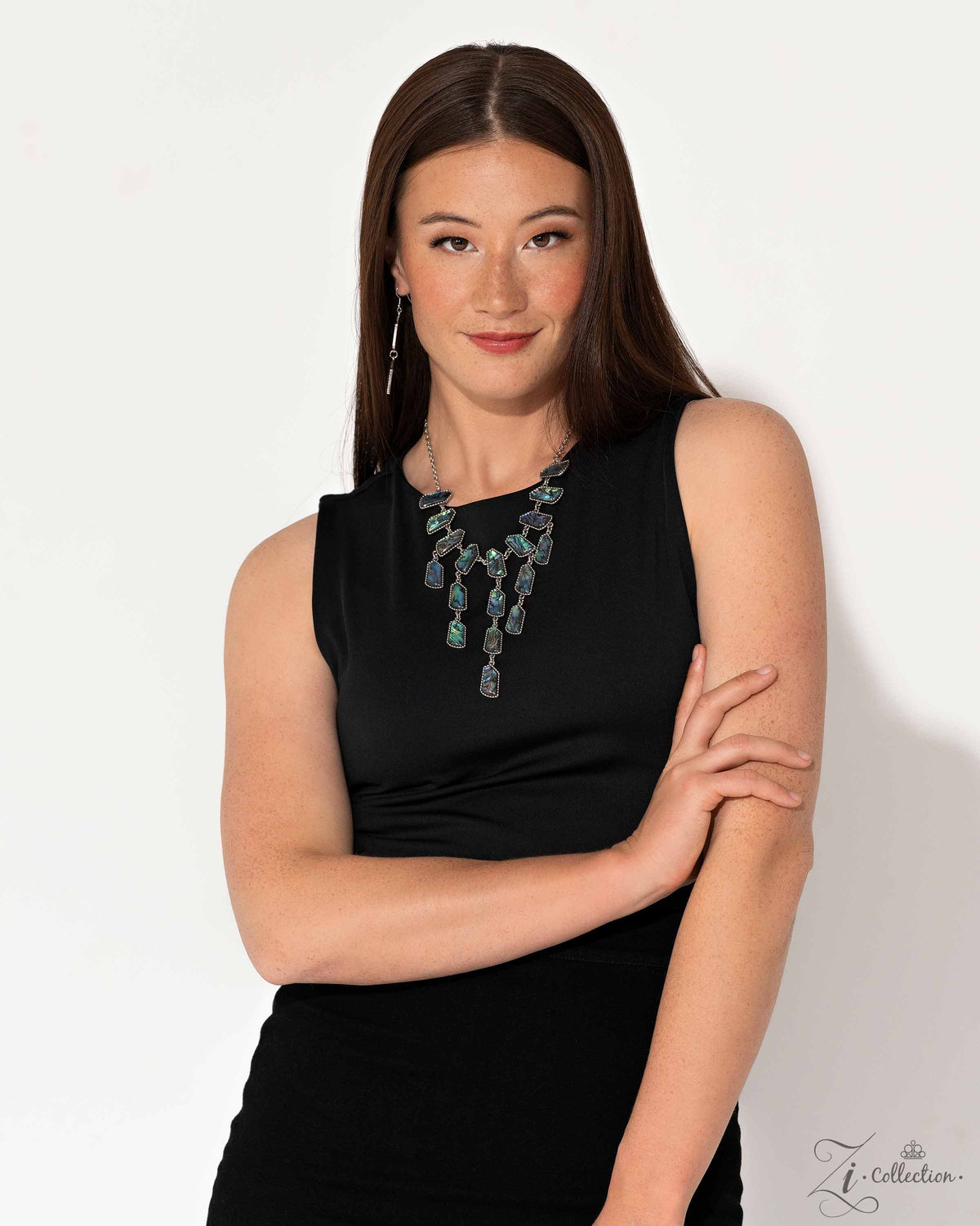 Reverie 2023 Zi Collection Necklace - Paparazzi Accessories stylized on model wearing black - CarasShop.com - Paparazzi Jewelry by Cara Jewels