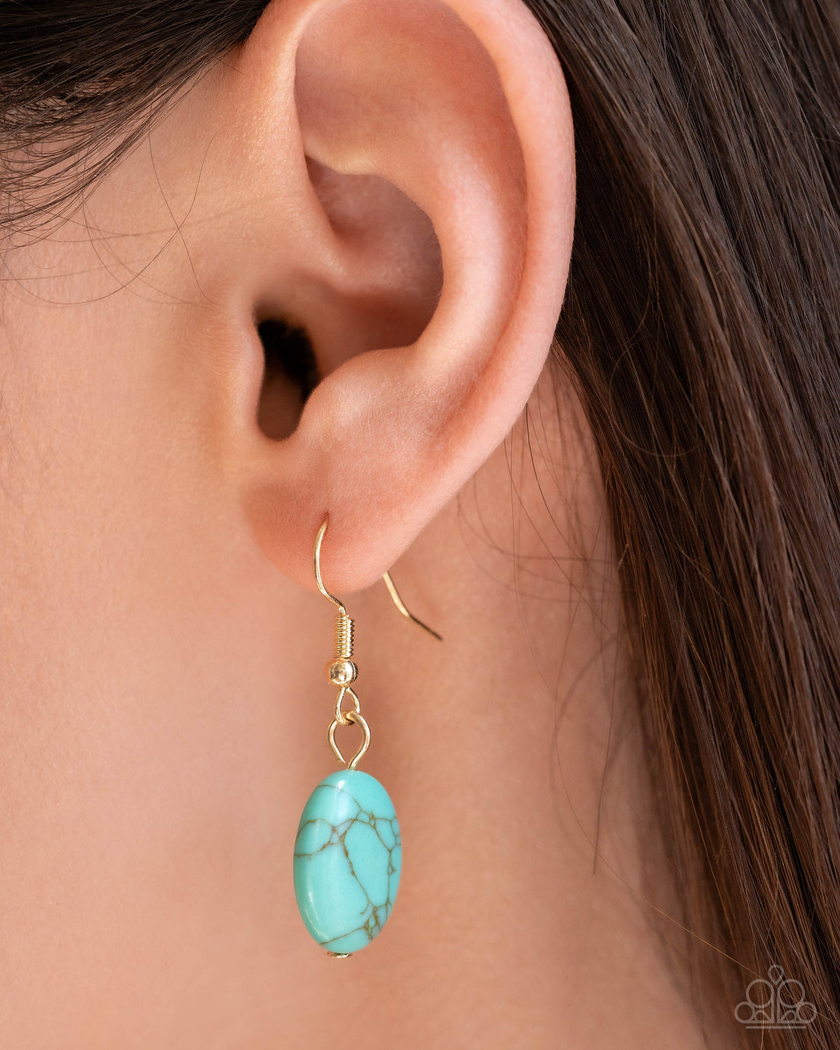 River Ride Gold & Turquoise Blue Stone Necklace - Paparazzi Accessories - free matching earrings -CarasShop.com - Paparazzi Jewelry by Cara Jewels