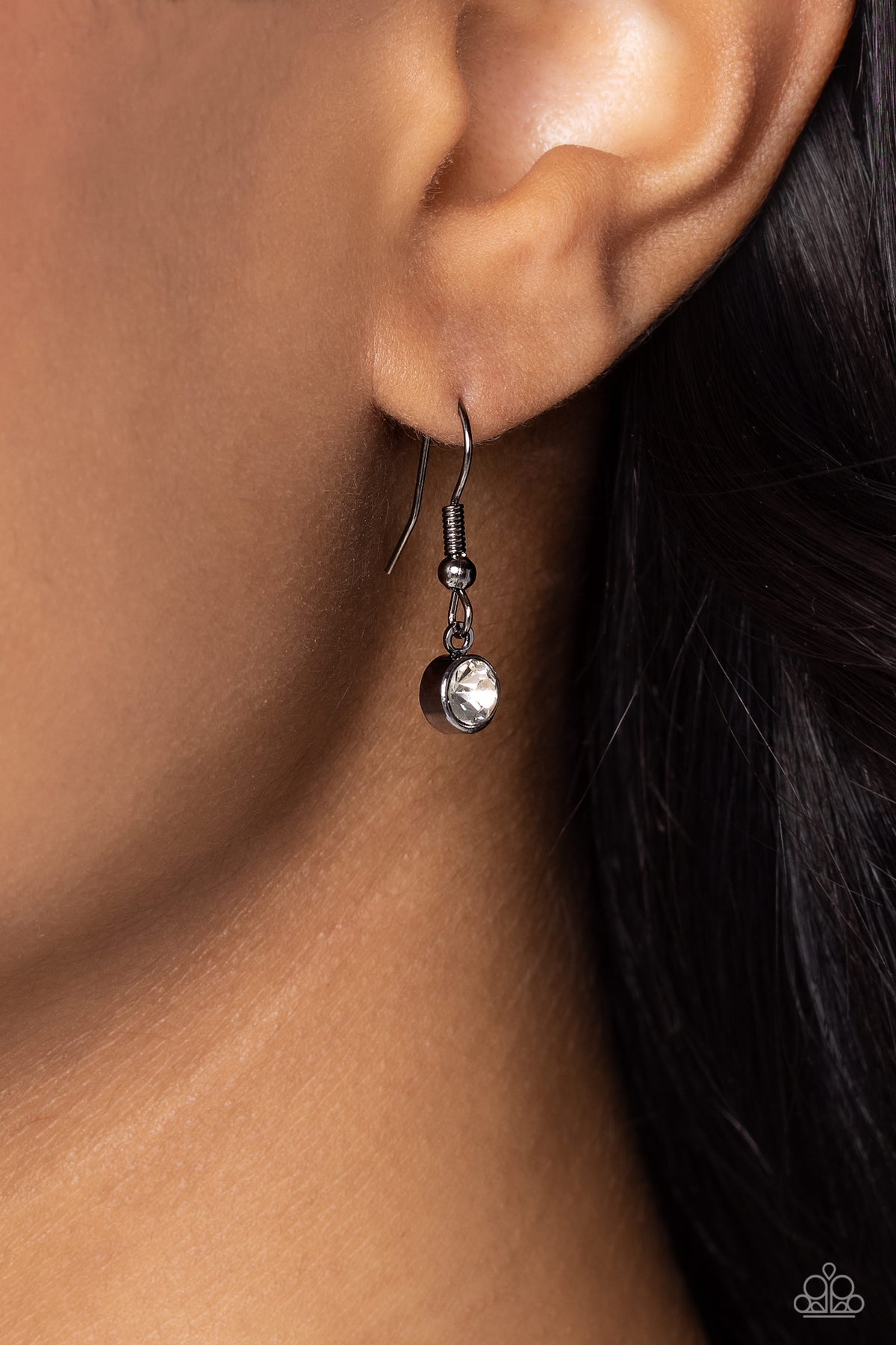 Roadside Romance Gunmetal Black & White Rhinestone Heart Necklace - Paparazzi Accessories - free matching earrings -CarasShop.com - Paparazzi Jewelry by Cara Jewels