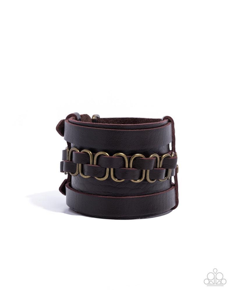 Rocker Attitude Leather & Brass Bracelet - Paparazzi Accessories