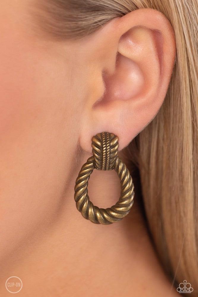 Roping Rodeo Brass Earrings - Paparazzi Accessories