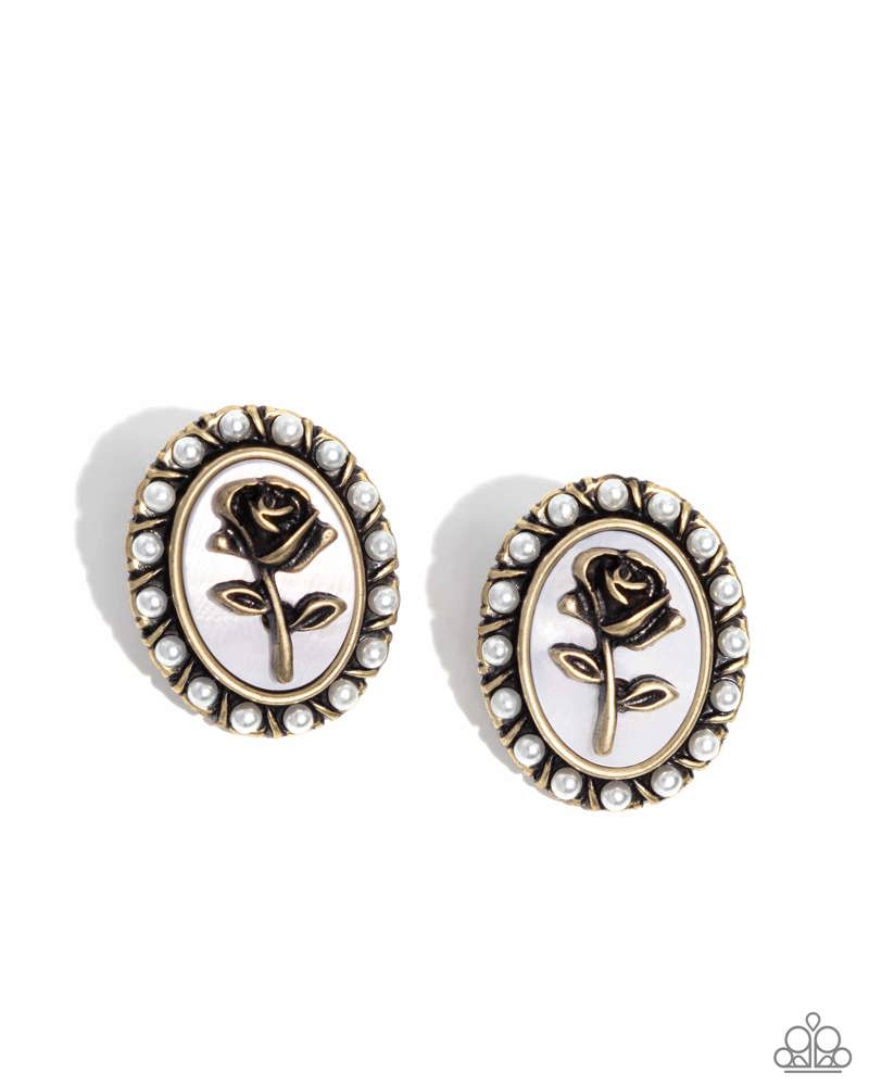Rosy Relic Brass Earrings - Paparazzi Accessories