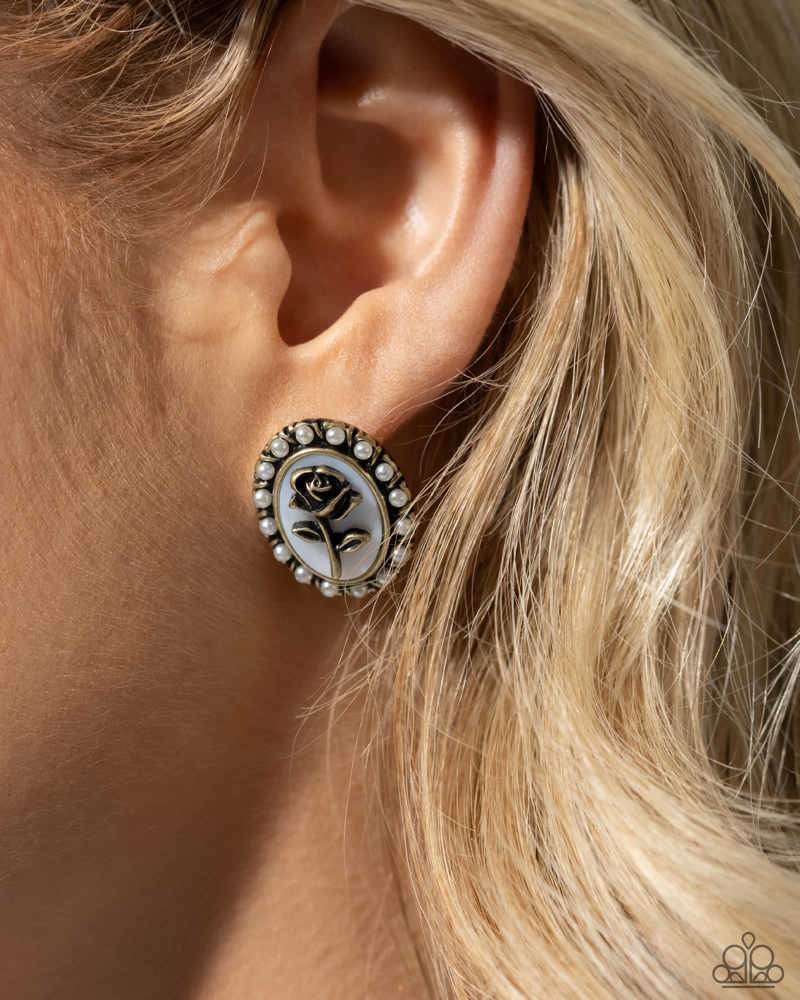 Rosy Relic Brass Earrings - Paparazzi Accessories