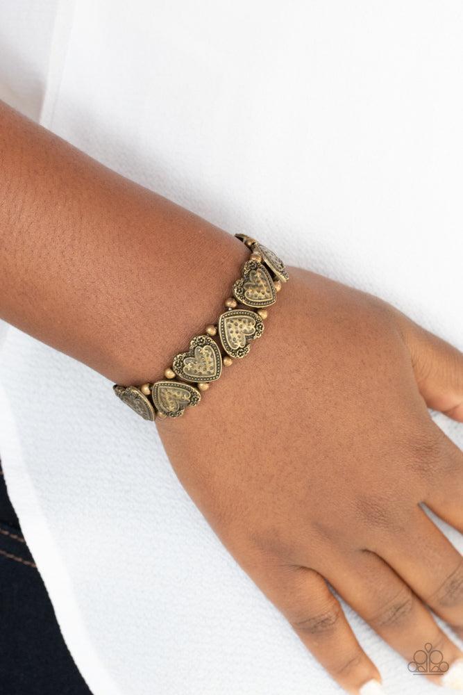 Rustic Heartthrob Brass Bracelet - Paparazzi Accessories