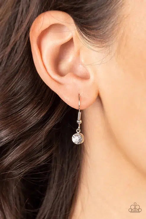 SELFIE-Love White Rhinestone Necklace - Paparazzi Accessories - free matching earrings -CarasShop.com - Paparazzi Jewelry by Cara Jewels