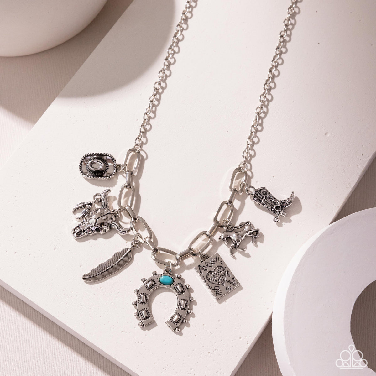 Saloon Girl Blue & Silver Charm Necklace - Paparazzi Accessories