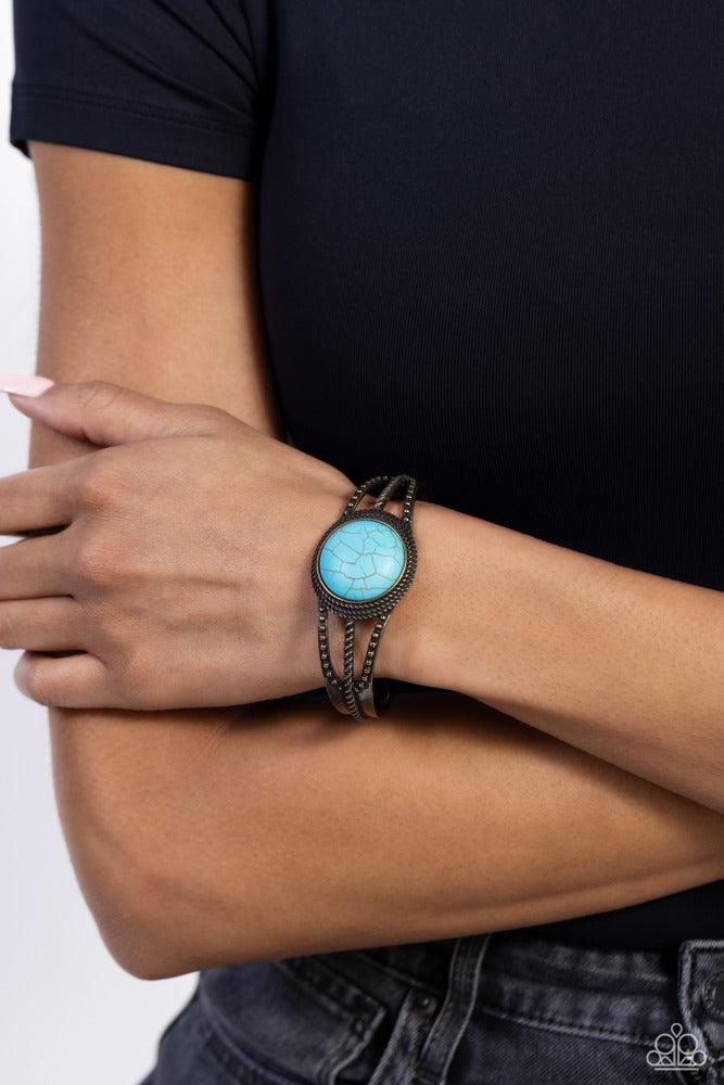 Sandstone Sojourn Blue & Brass Bracelet - Paparazzi Accessories