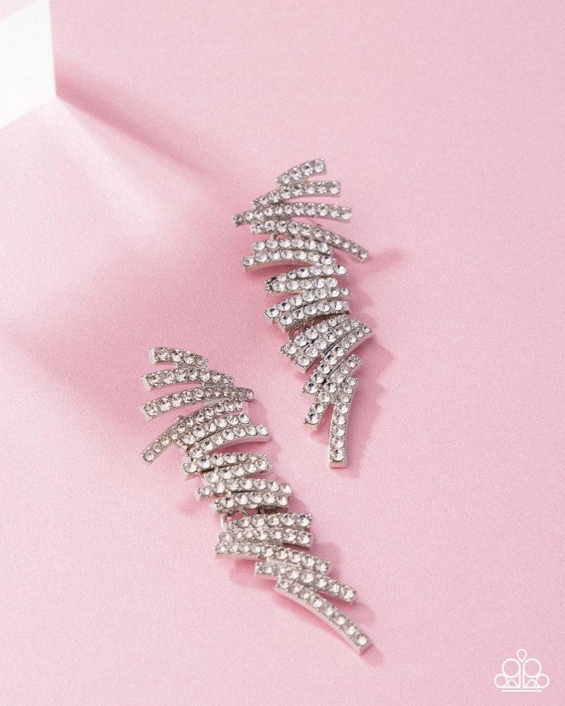 Scattered Surety White Rhinestone Earrings - Paparazzi Accessories