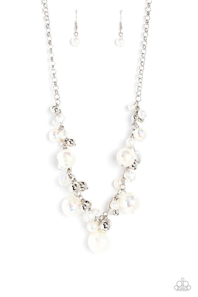 Scratched Shimmer White Necklace - Paparazzi Accessories