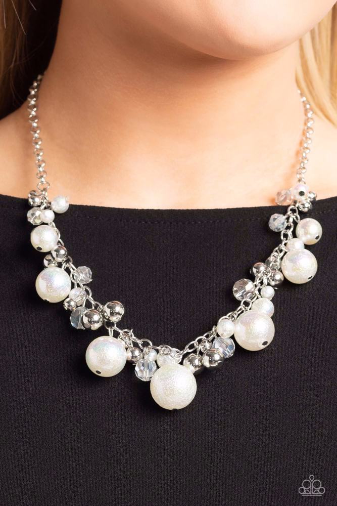 Scratched Shimmer White Necklace - Paparazzi Accessories