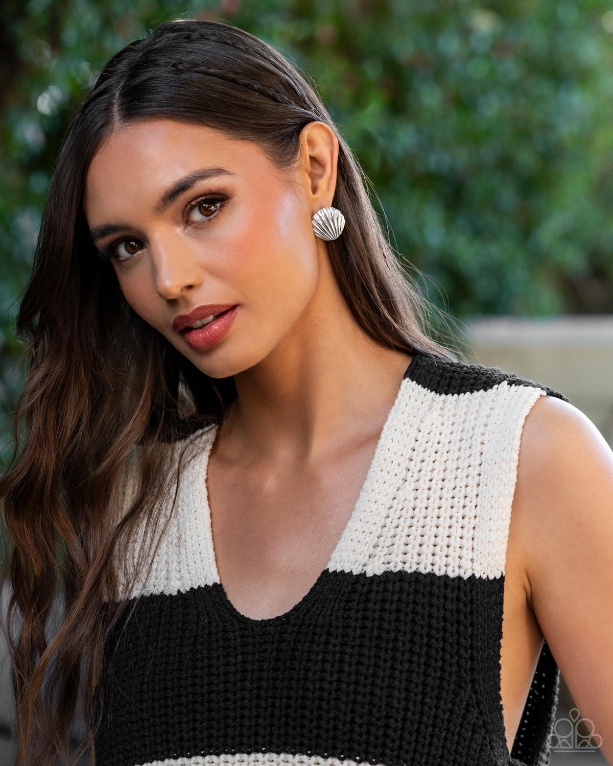 Seashell Surprise Silver Hinge Hoop Earrings - Paparazzi Accessories