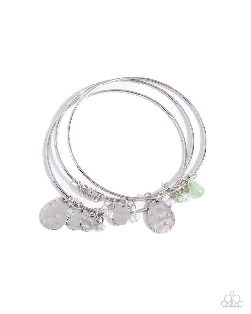 Secret Paradise Green & Silver Charm Bangle Bracelets - Paparazzi Accessories