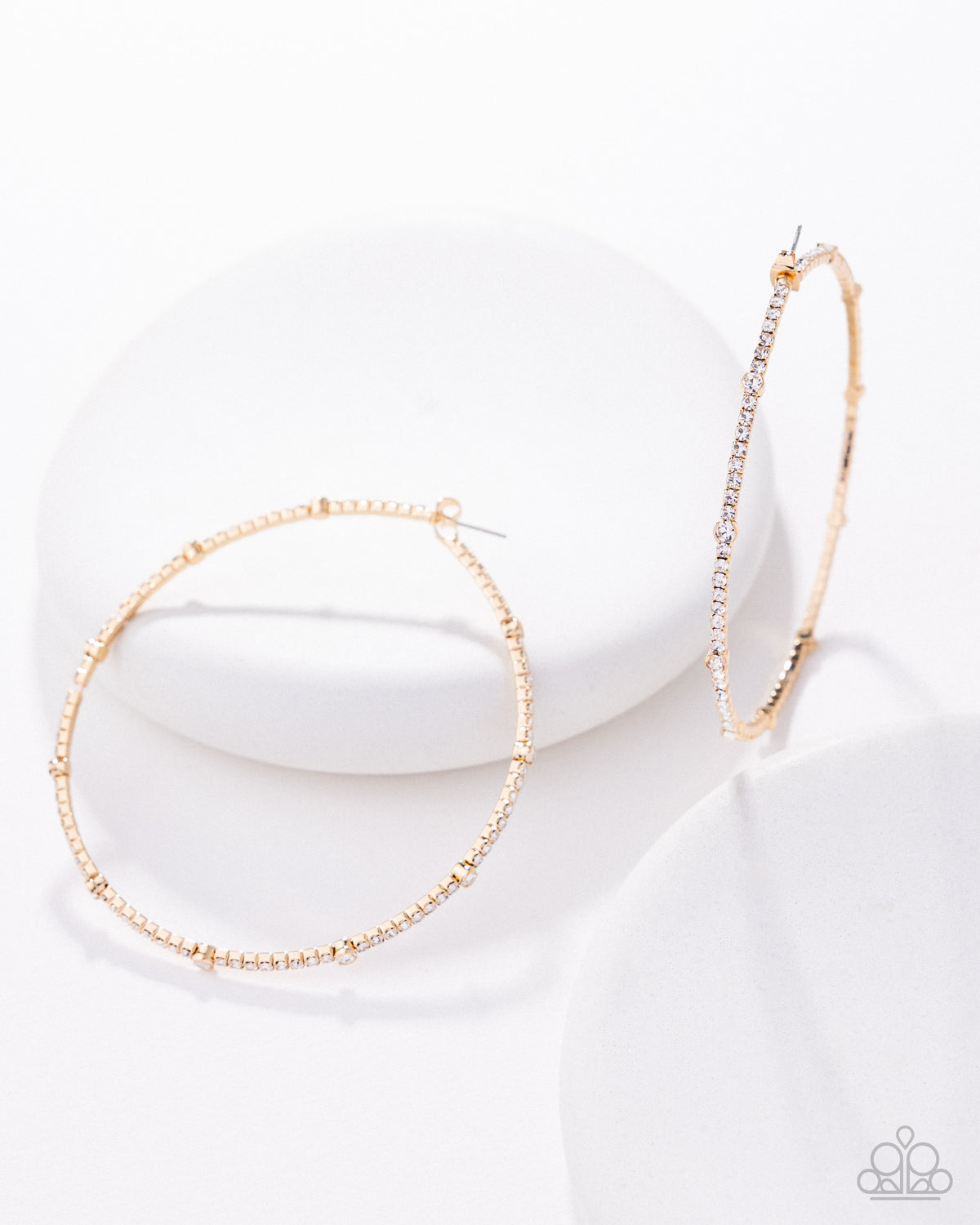 Sensational Squares Gold & White Rhinestone Hoop Earrings - Paparazzi Accessories