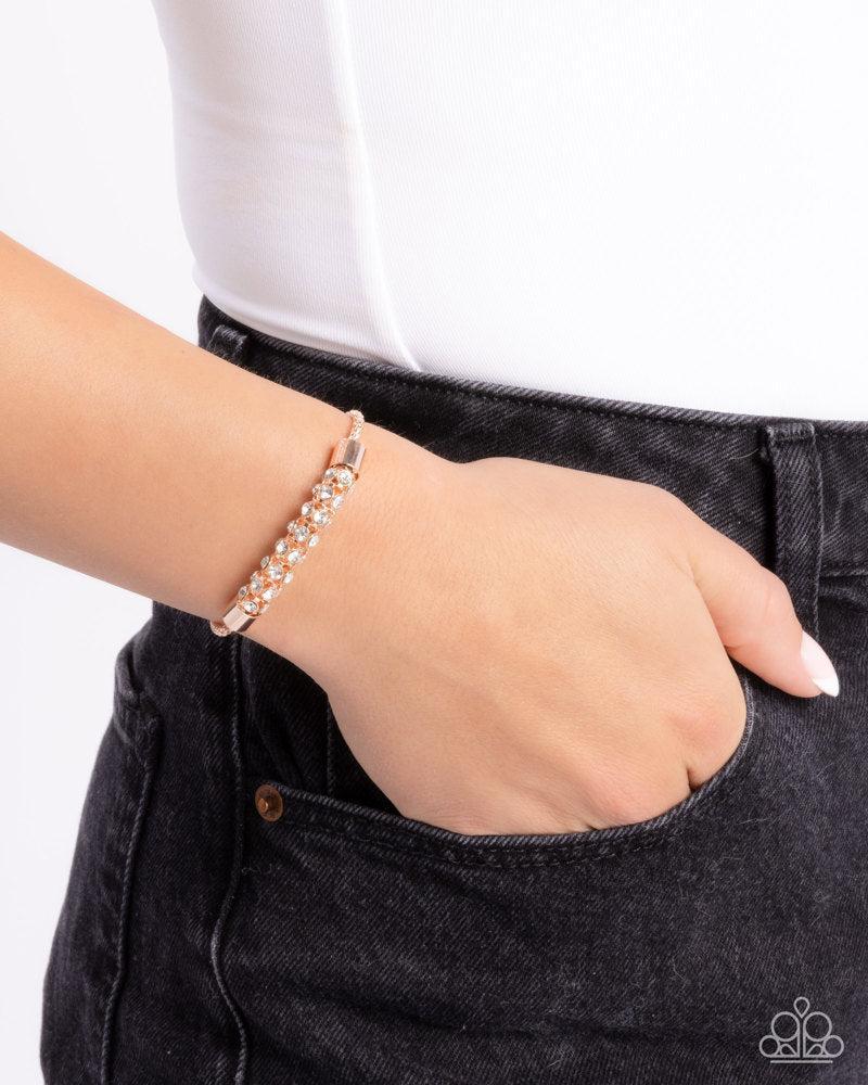 Serious Sentiment Rose Gold & White Rhinestone Bracelet - Paparazzi Accessories