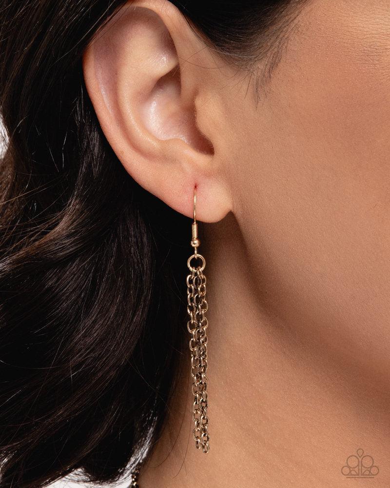 Sharp Skyscrapers Gold Necklace - Paparazzi Accessories - free matching earrings -CarasShop.com - Paparazzi Jewelry by Cara Jewels