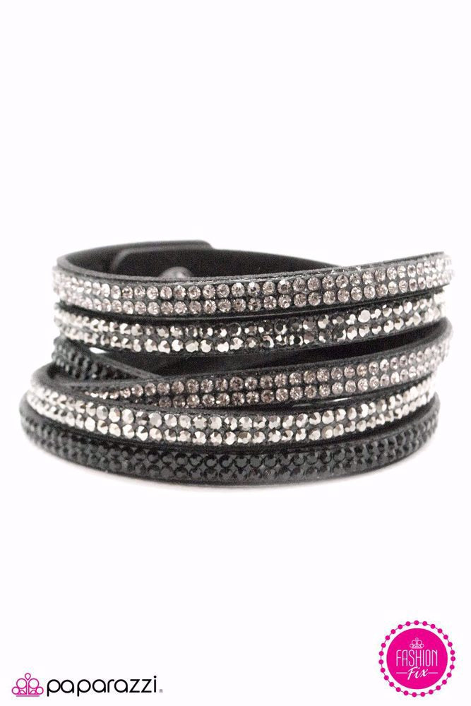 Shes A Bad Mama Jama Black Rhinestone Wrap Bracelet - Paparazzi Accessories