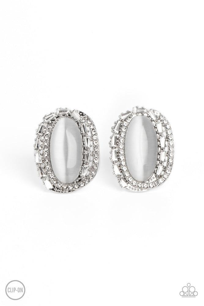 Shimmery Statement White Earrings - Paparazzi Accessories