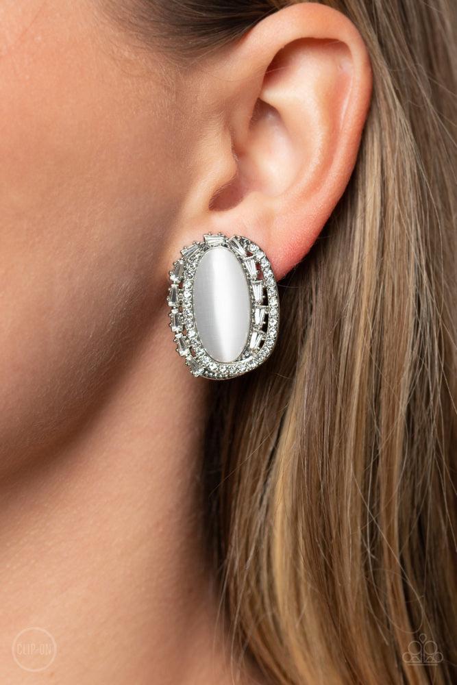 Shimmery Statement White Earrings - Paparazzi Accessories