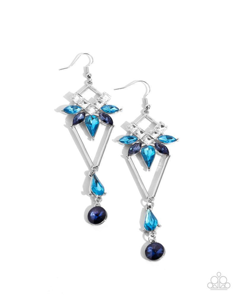 Shoulder-Dusting Shimmer Blue Rhinestone Earrings - Paparazzi Accessories