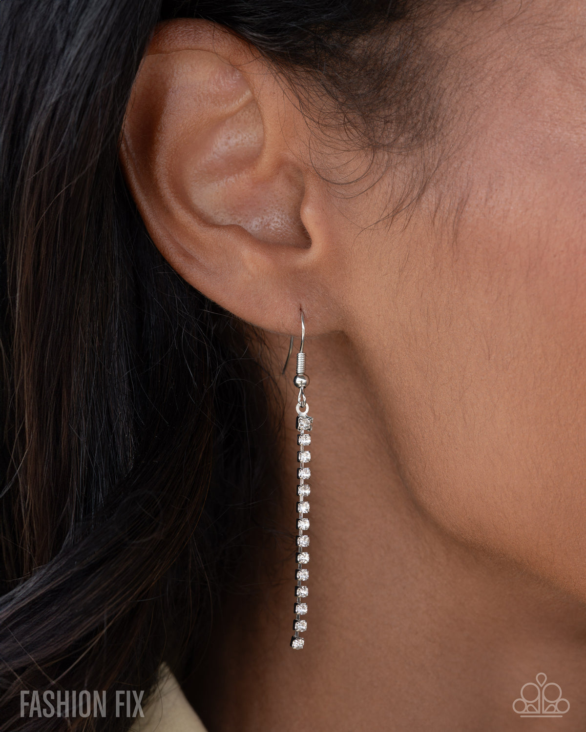 Sinuous Sophistication White Rhinestone & Silver Necklace - Paparazzi Accessories - free matching earrings - CarasShop.com - Paparazzi Jewelry by Cara Jewels