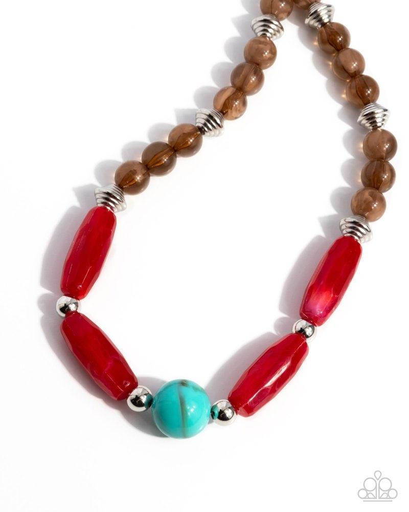 Sneaky Swirls Multi Red & Turquoise Acrylic Necklace - Paparazzi Accessories