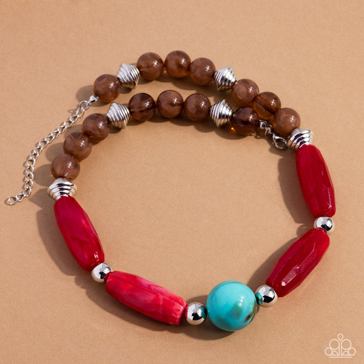 Sneaky Swirls Multi Red & Turquoise Acrylic Necklace - Paparazzi Accessories