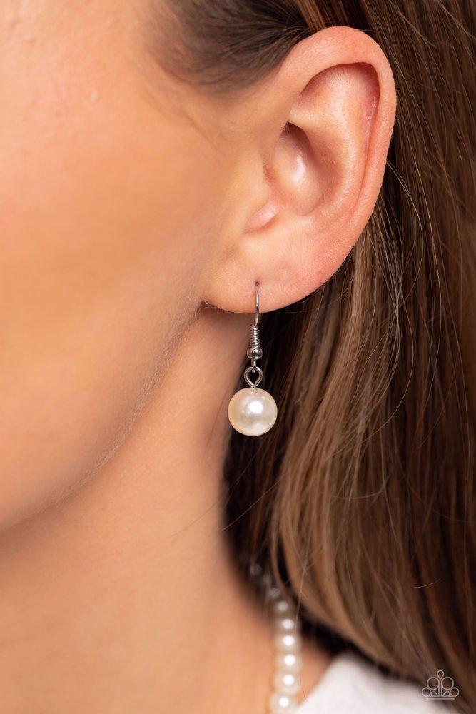 Soho Sweetheart White Pearl Necklace - Paparazzi Accessories - free matching earrings -CarasShop.com - Paparazzi Jewelry by Cara Jewels