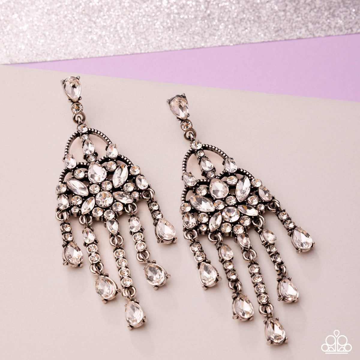 Sparkly Shimmy White Rhinestone Earrings - Paparazzi Accessories