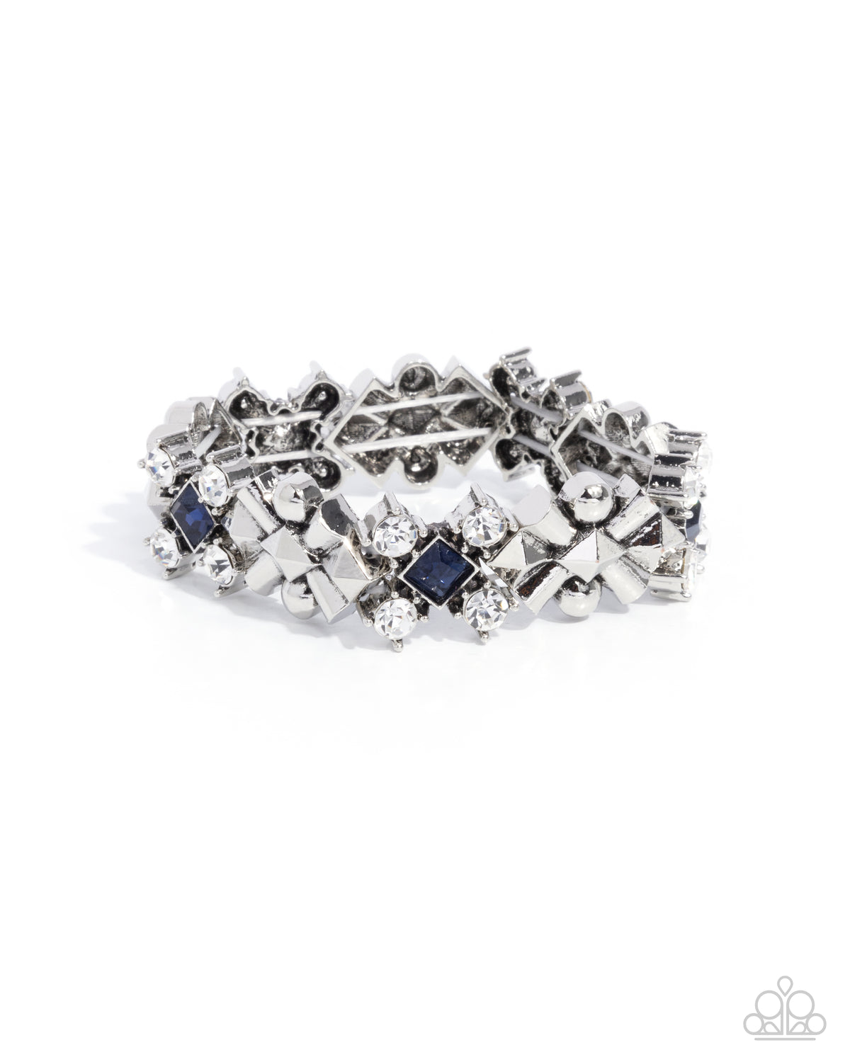 Square Service Blue & White Rhinestone Bracelet - Paparazzi Accessories