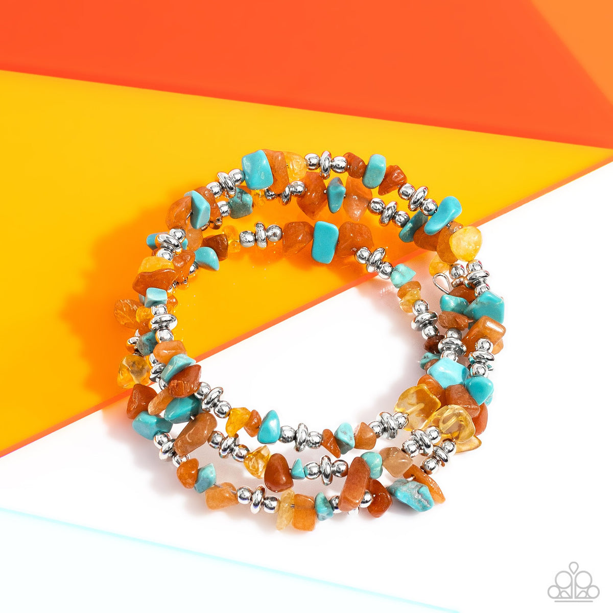 Stacking Stones Orange & Multi Stone Coil Bracelet - Paparazzi Accessories