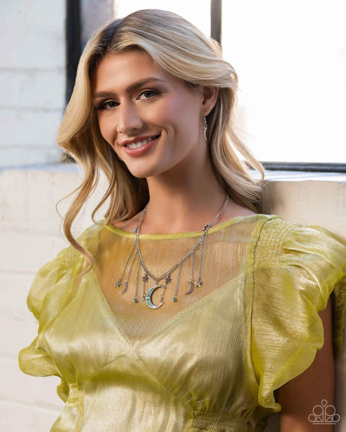 Stellar Selection Blue Rhinestone Moon & Stars Necklace - Paparazzi Accessories