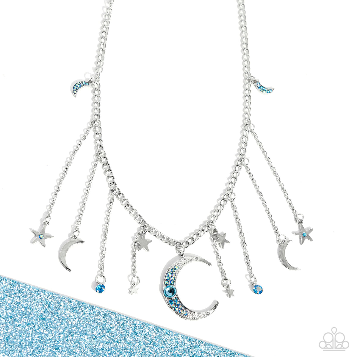 Stellar Selection Blue Rhinestone Moon & Stars Necklace - Paparazzi Accessories