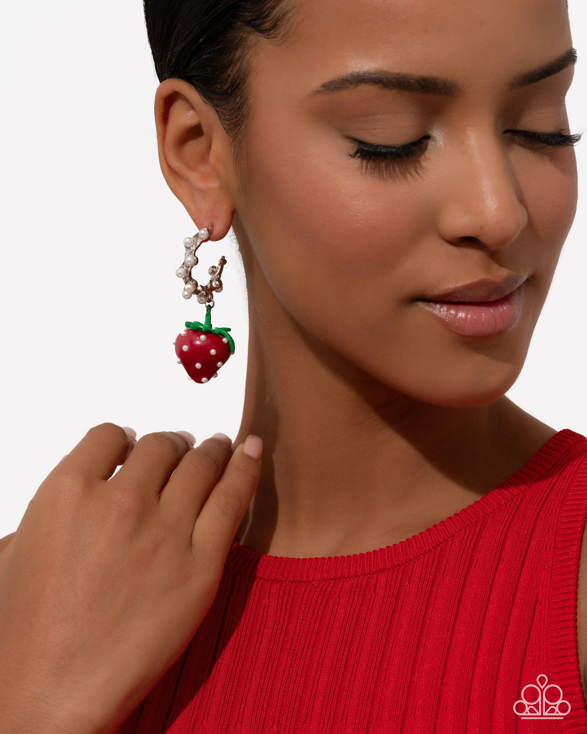 Strawberry Picnic Red & White Pearl Hoop Earrings - Paparazzi Accessories