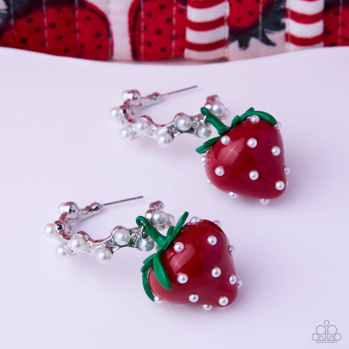 Strawberry Picnic Red & White Pearl Hoop Earrings - Paparazzi Accessories
