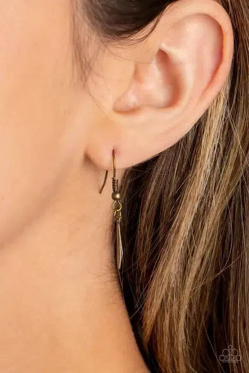 Striking Sheen Brass Necklace - Paparazzi Accessories - free matching earrings -CarasShop.com - Paparazzi Jewelry by Cara Jewels