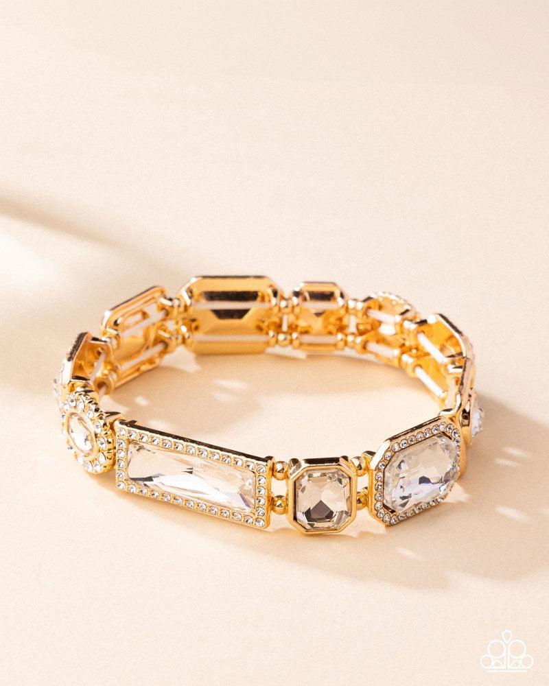 Striking Shimmer Gold & White Rhinestone  Bracelet - Paparazzi Accessories