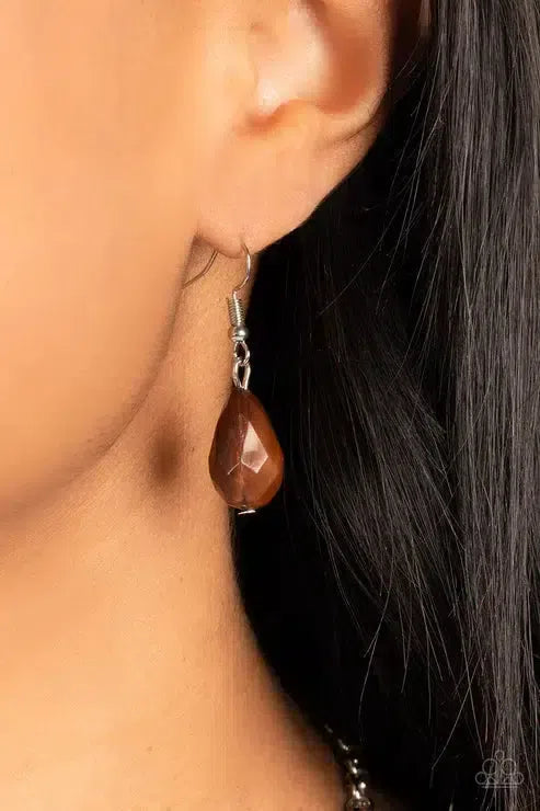 Summertime Tryst Brown Necklace - Paparazzi Accessories - free matching earrings -CarasShop.com - Paparazzi Jewelry by Cara Jewels