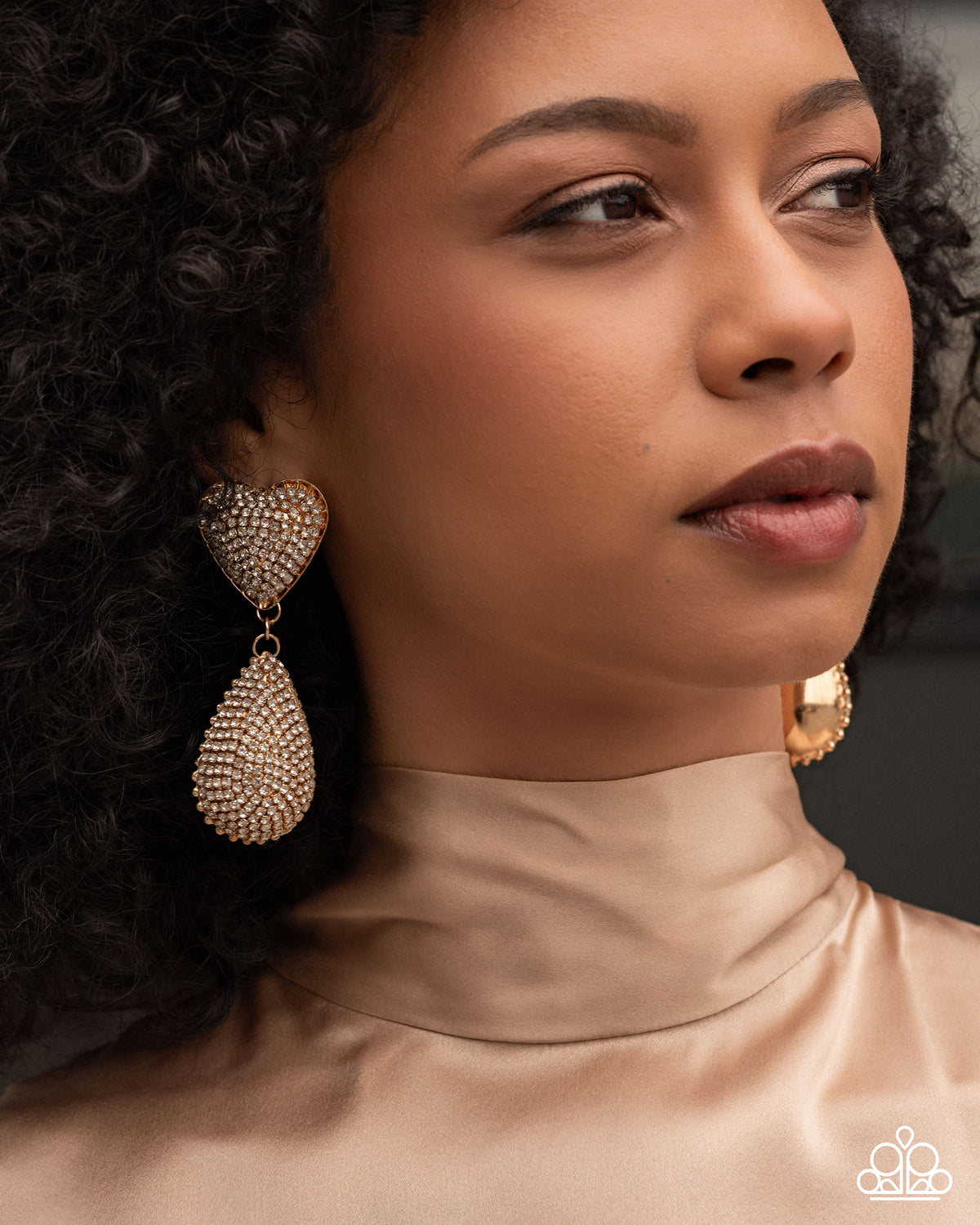 Sweetheart Sway Gold & White Rhinestone Heart Earrings - Paparazzi Accessories