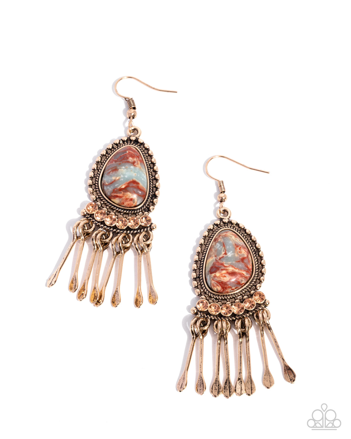 Swirled Sashay Multi Gold & Red Stone Earrings - Paparazzi Accessories