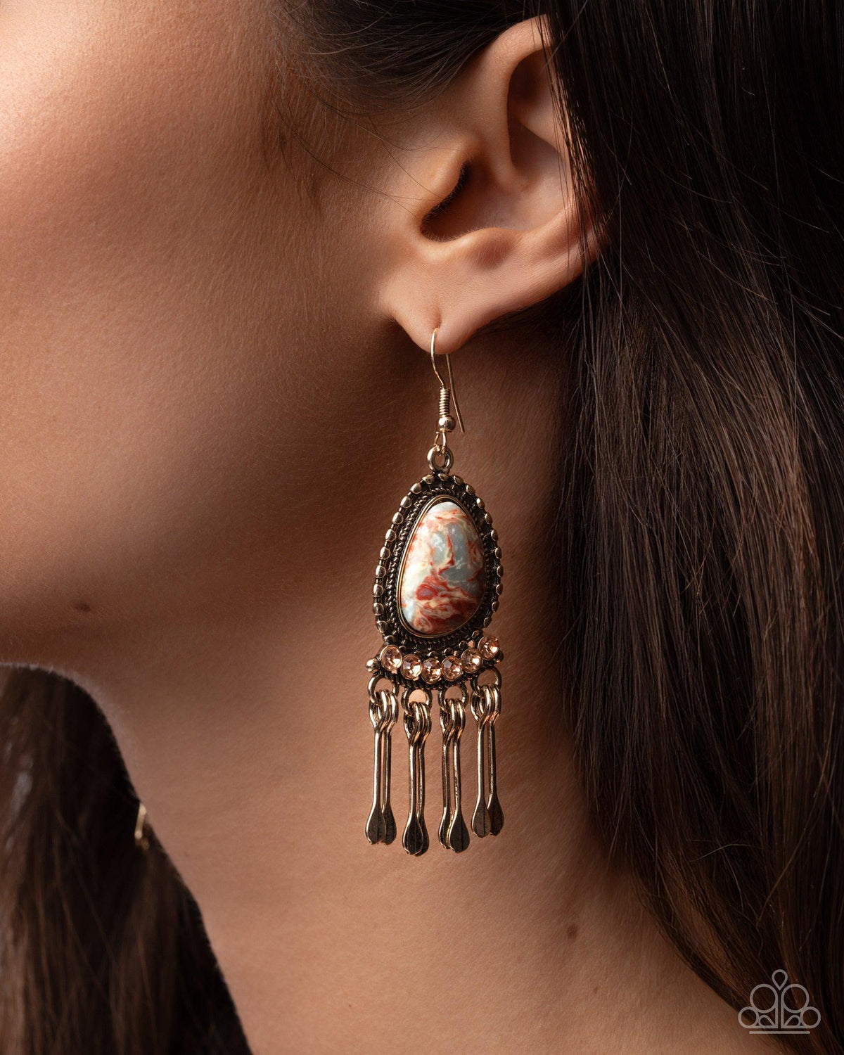 Swirled Sashay Multi Gold & Red Stone Earrings - Paparazzi Accessories