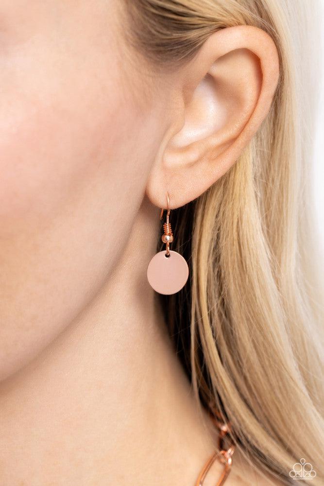 Tag Out Copper Necklace - Paparazzi Accessories - free matching earrings -CarasShop.com - Paparazzi Jewelry by Cara Jewels