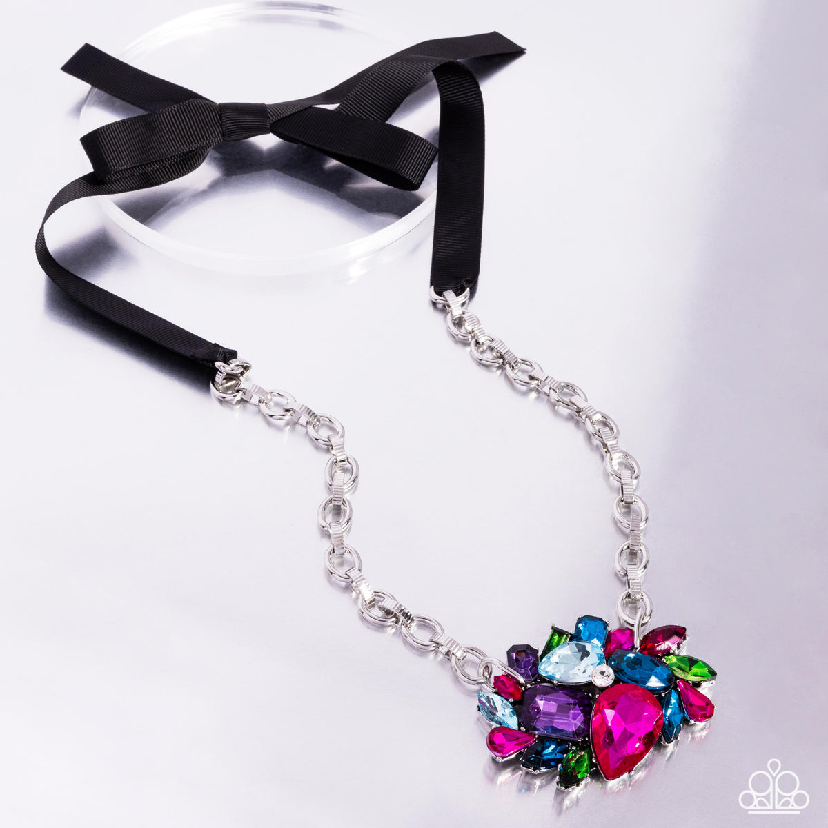 Tantalizing Tapestry Multi Rhinestone & Ribbon Necklace - Paparazzi Accessories
