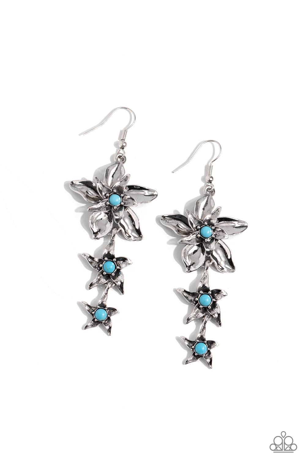 Tapered Tiers Blue Cascading Flower Earrings - Paparazzi Accessories