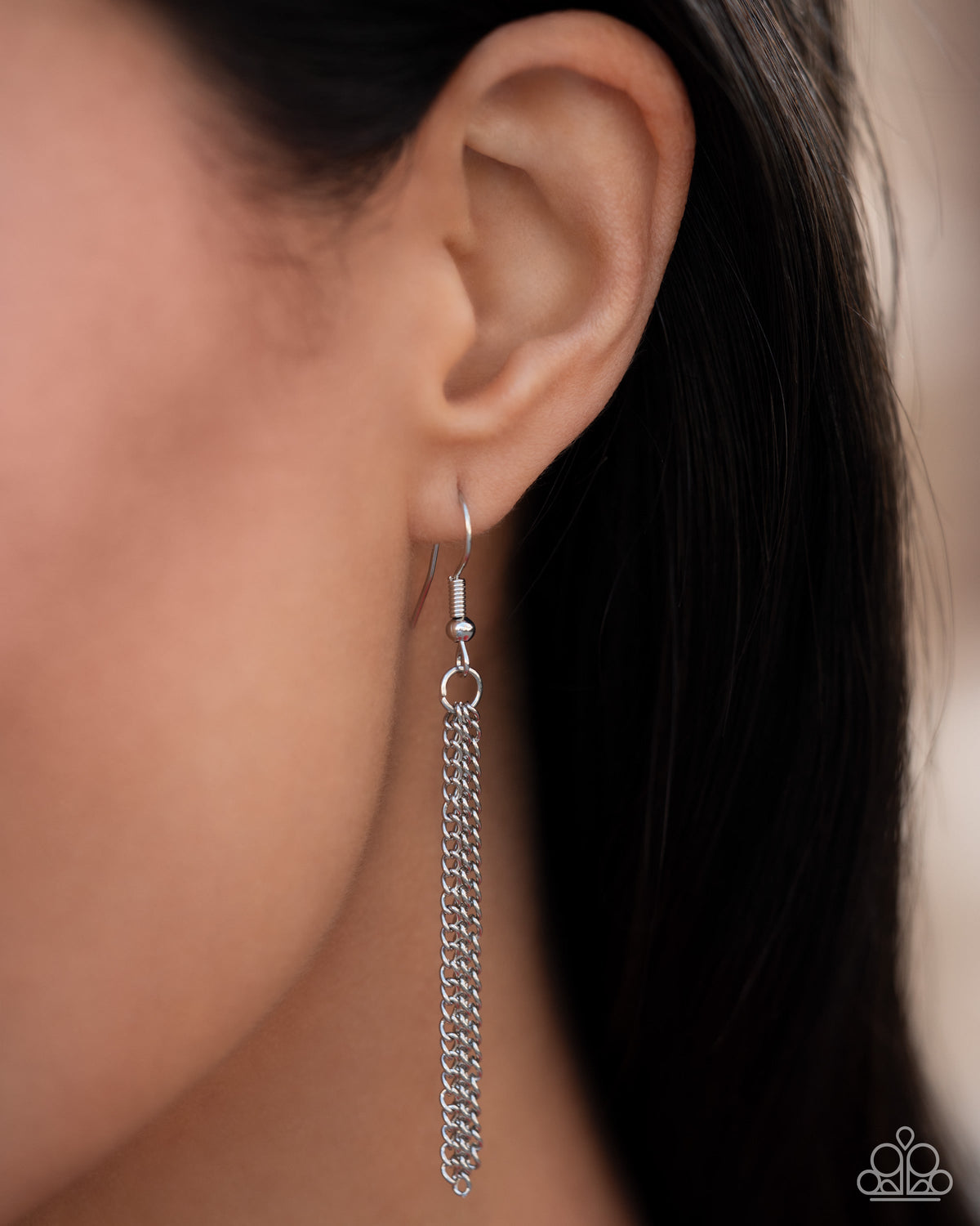 Tassel Transit White Rhinestone & Silver Tassel Necklace - Paparazzi Accessories - free matching earrings -CarasShop.com - Paparazzi Jewelry by Cara Jewels