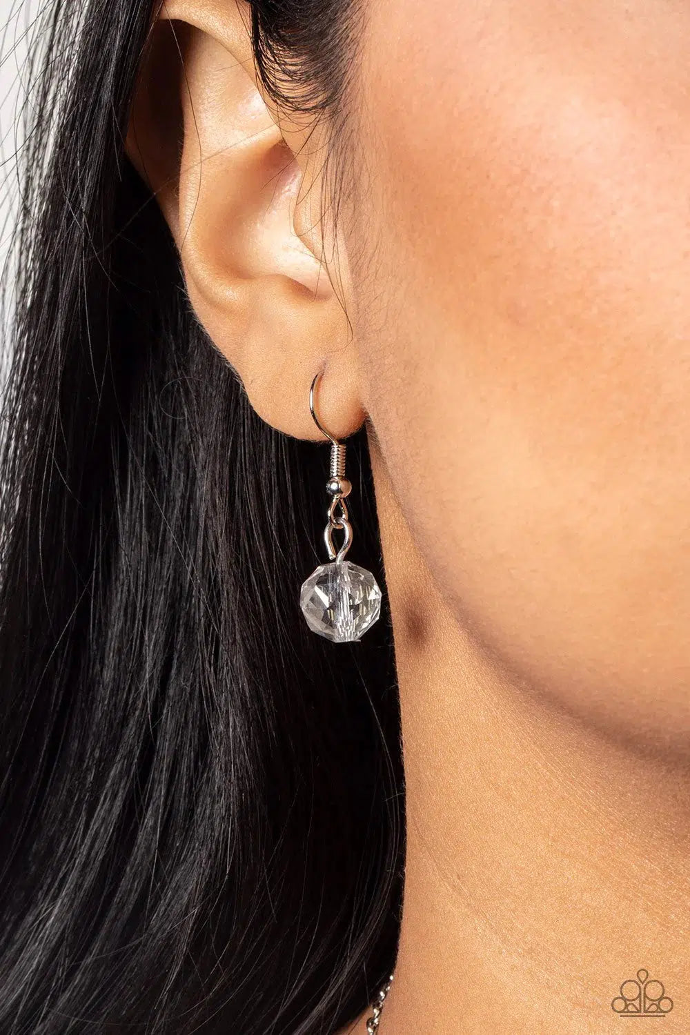 Tasteful Teardrops White Necklace - Paparazzi Accessories - free matching earrings -CarasShop.com - Paparazzi Jewelry by Cara Jewels