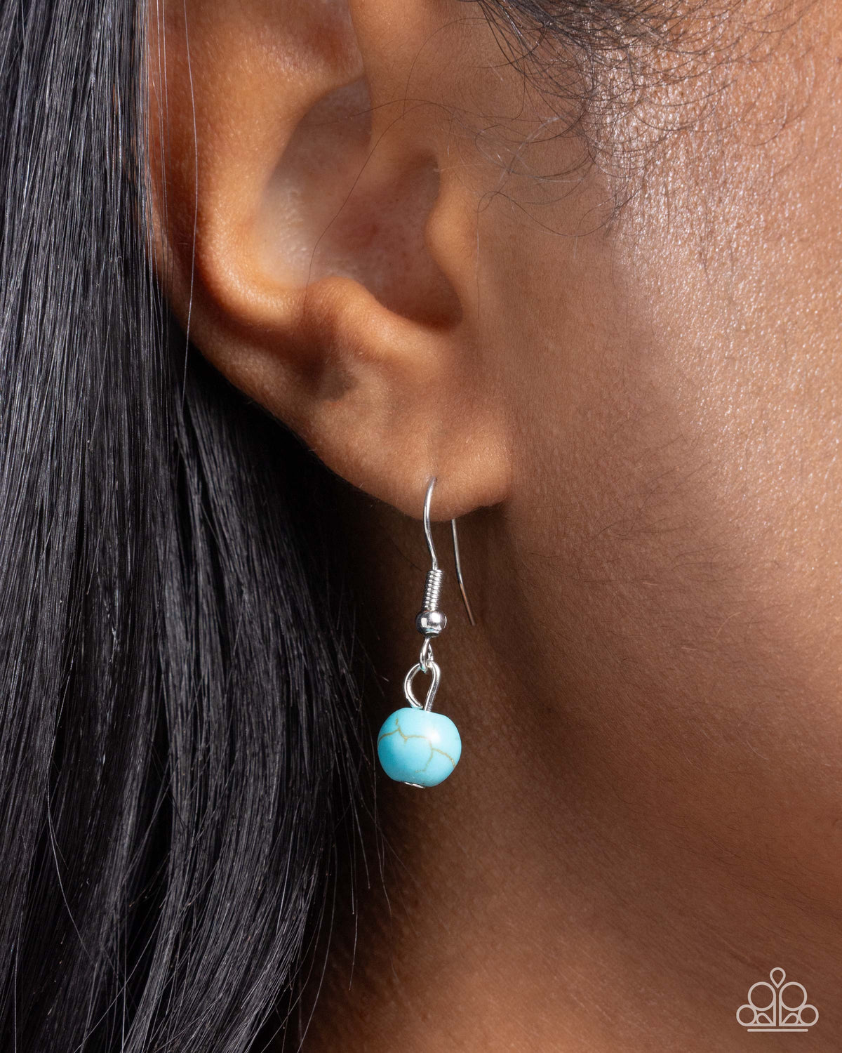 Tasteful Texture Turquoise Blue Stone Flower Necklace - Paparazzi Accessories - free matching earrings -CarasShop.com - Paparazzi Jewelry by Cara Jewels