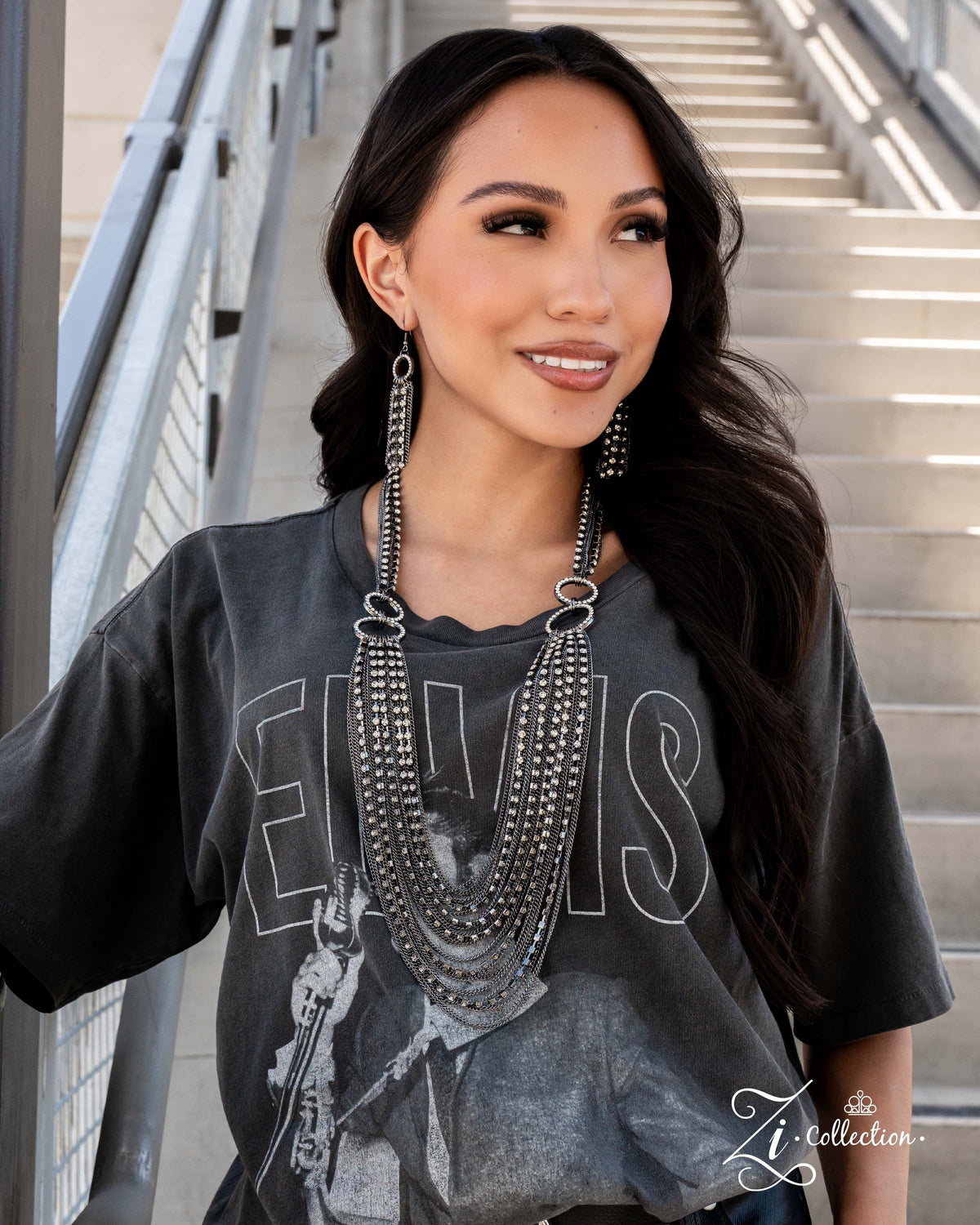 The Janet 2024 Zi Signature Collection Necklace - Paparazzi Accessories stylized on model in casual dress - CarasShop.com - Paparazzi Jewelry by Cara Jewels