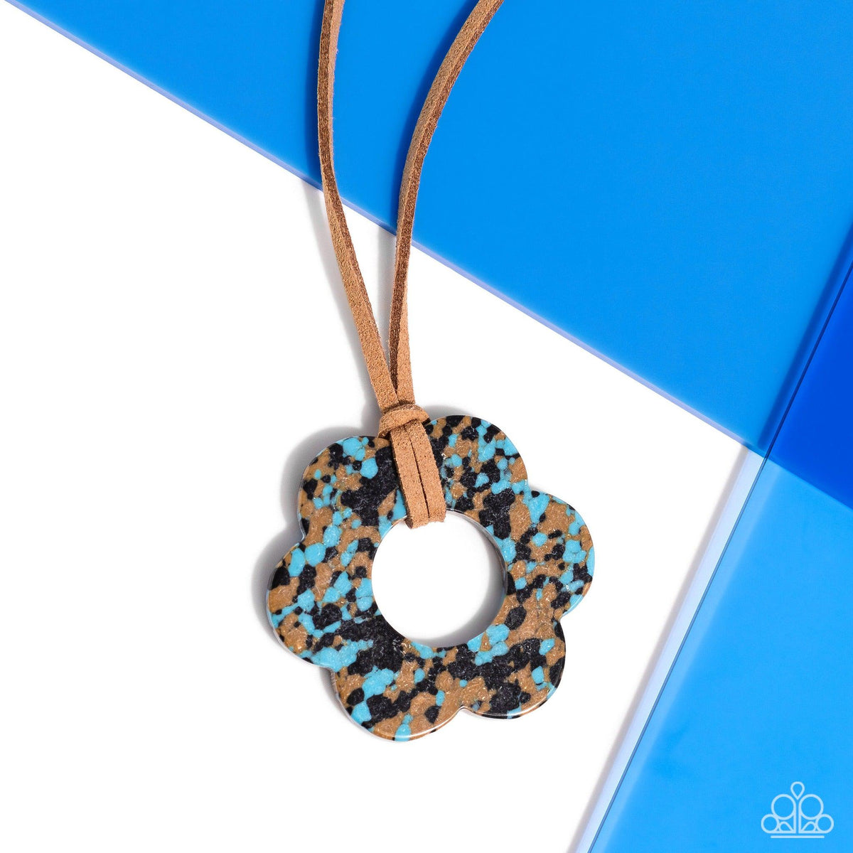 Tied Triumph Brown & Turquoise Blue Stone Flower Necklace - Paparazzi Accessories